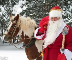 пазл Санта-Клаус рядом с лошади